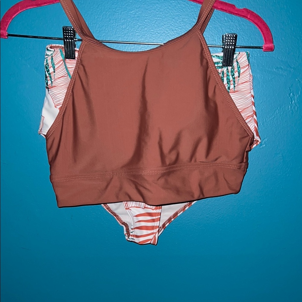 Brown Bikini Top with Floral Bottoms
